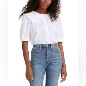 🔶 Levi’s puffy sleeves blouse, Peter Pan collar, lace finish, size XL. 🔶